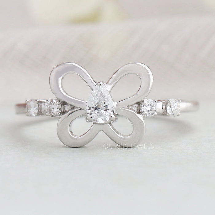 Pear Shaped Diamond Butterfly Dainty Ring