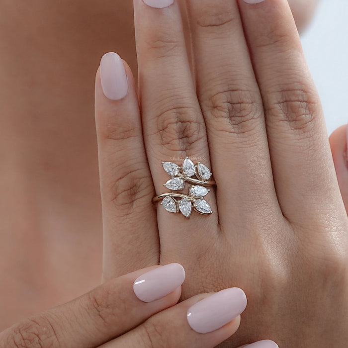 Pear Shaped Diamond Leaf Wrap Engagement Ring