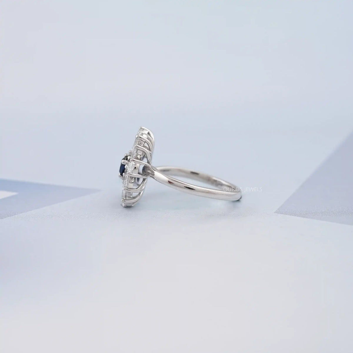 Sapphire Oval Gemstone Cluster Engagement Ring