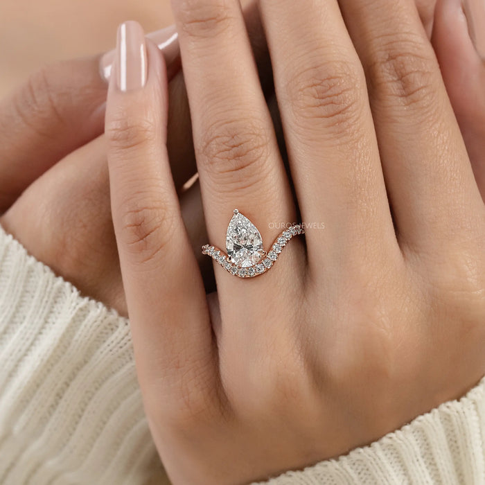 Pear Cut Pave Set Curved Engagement Ring