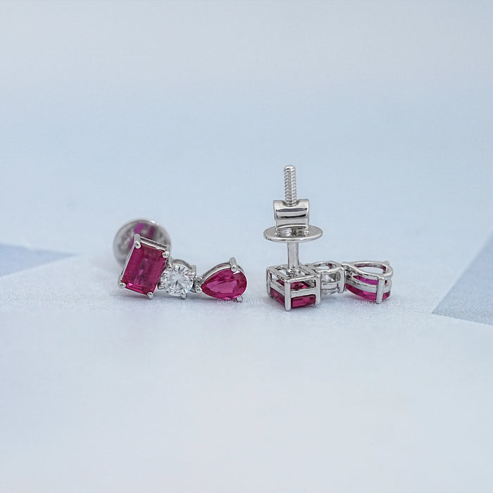 Ruby Emerald And Pear Gemstone Drop Earrings