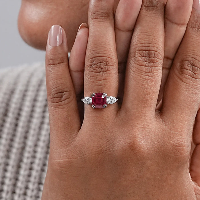 Ruby And Diamond Three Stone Ring