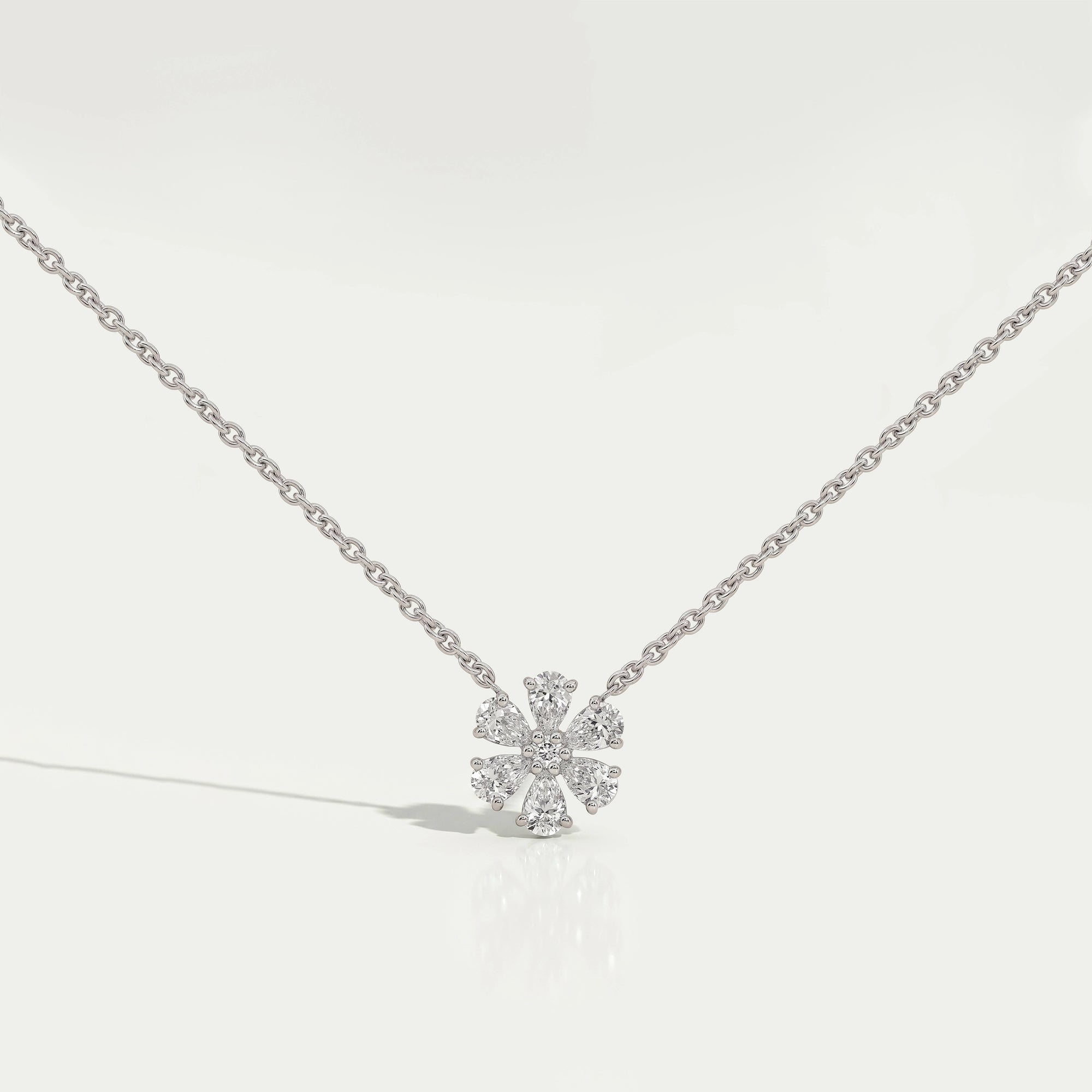 Pear Cut Lab Diamond Flower Pendant Necklaces