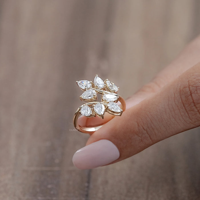 Pear Shaped Diamond Leaf Wrap Engagement Ring