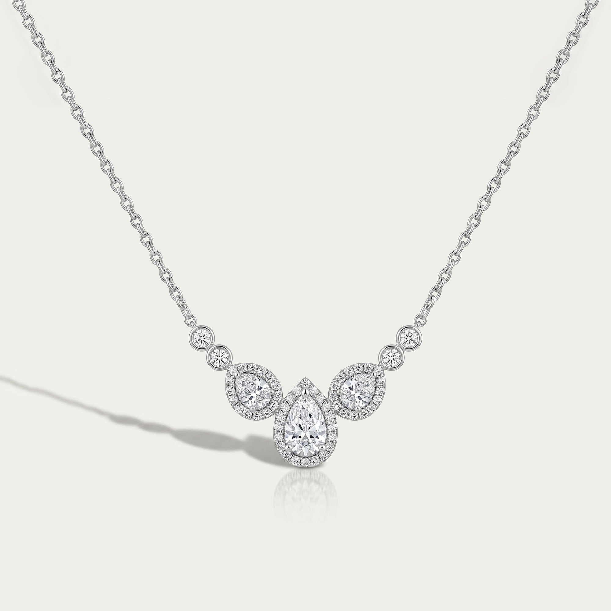 Pear Cut Halo Teardrop Chain Necklace