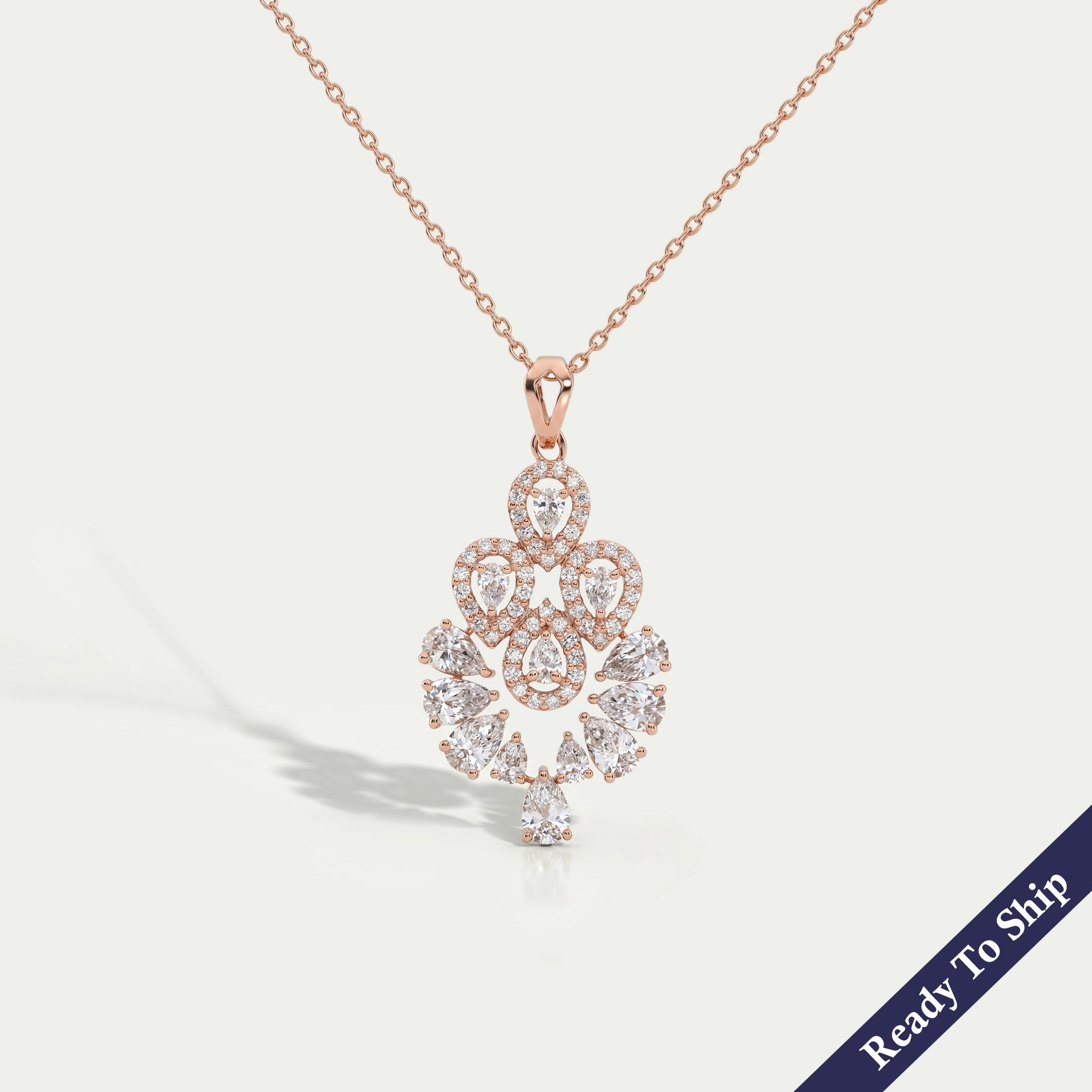 Flower Style Pear Cut Diamond Halo Pendant