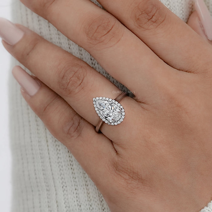 Pear Lab Diamond Halo Solitaire Engagement Ring
