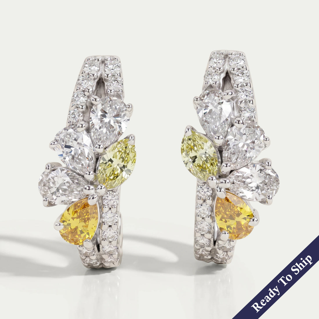 Yellow Pear And Round Cut Cluster Diamond Earrings Earrings