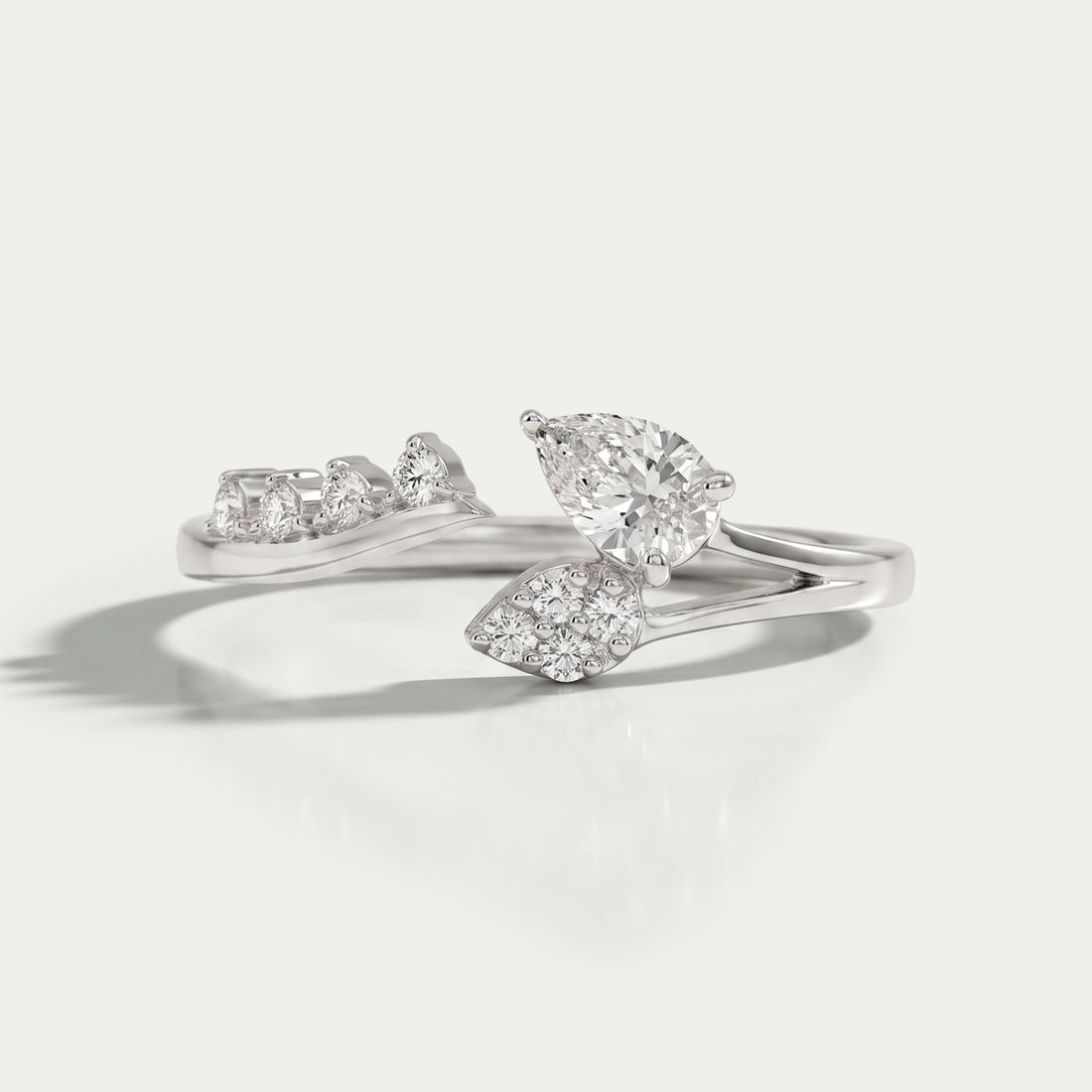 Pear Diamond Leaf Open Cuff Wedding Ring Rings