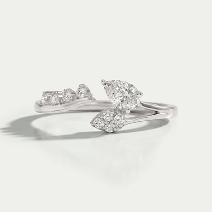 Pear Diamond Leaf Open Cuff Wedding Ring Rings
