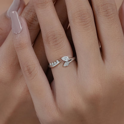 Pear Diamond Leaf Open Cuff Wedding Ring Rings