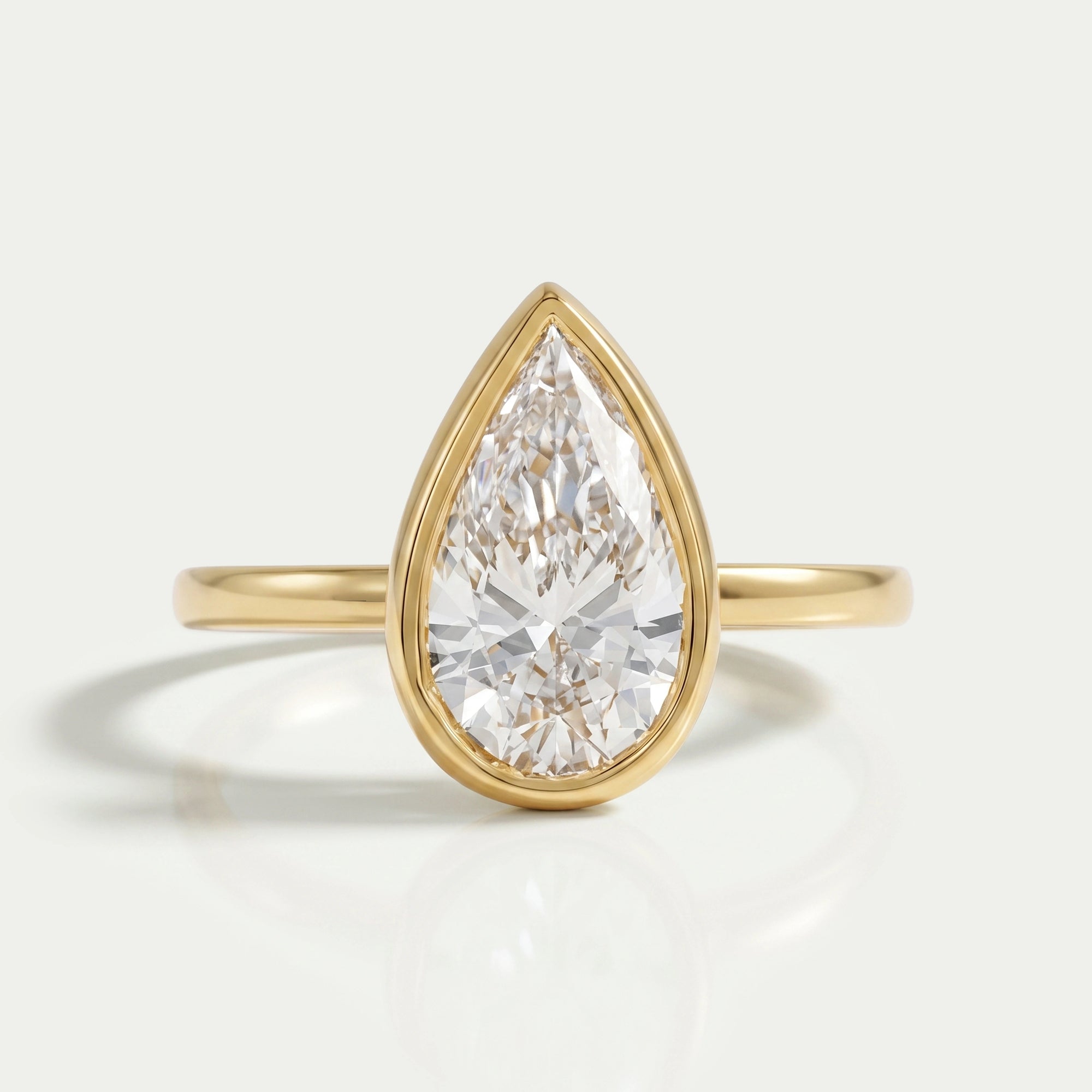 Bezel Set Pear Cut Lab Solitaire Ring Rings