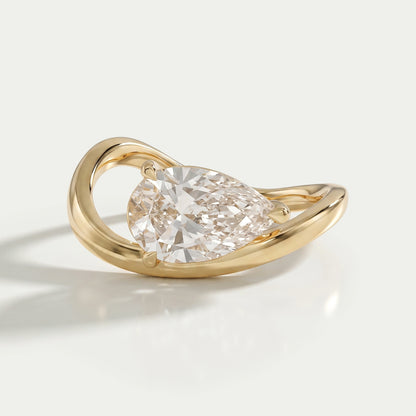 Pear Diamond Curved Solitaire Engagement Ring Ring