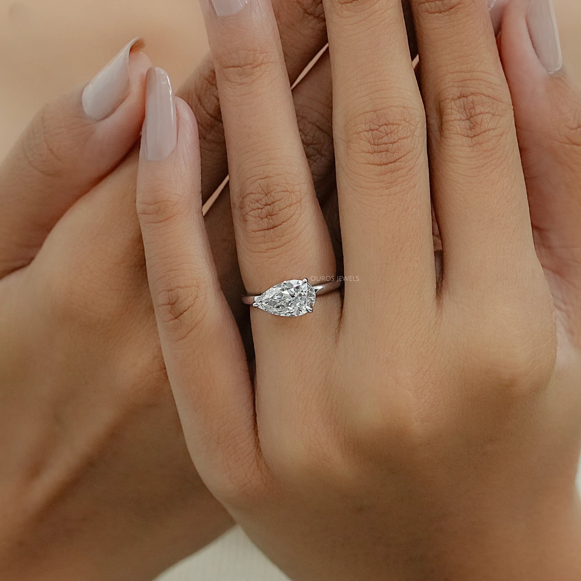 Pear Cut Bezel Set Diamond  Solitaire Ring