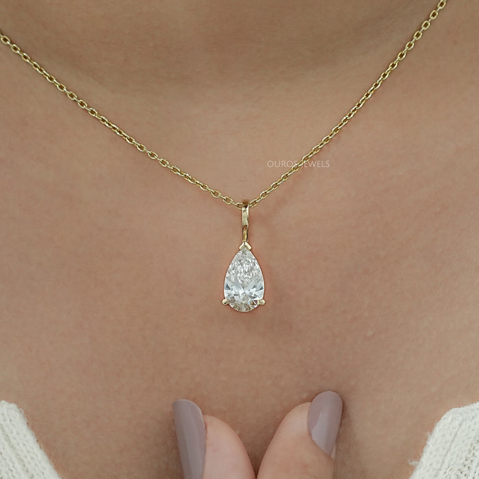 Lab Diamond Pear Cut Solitaire Pendant