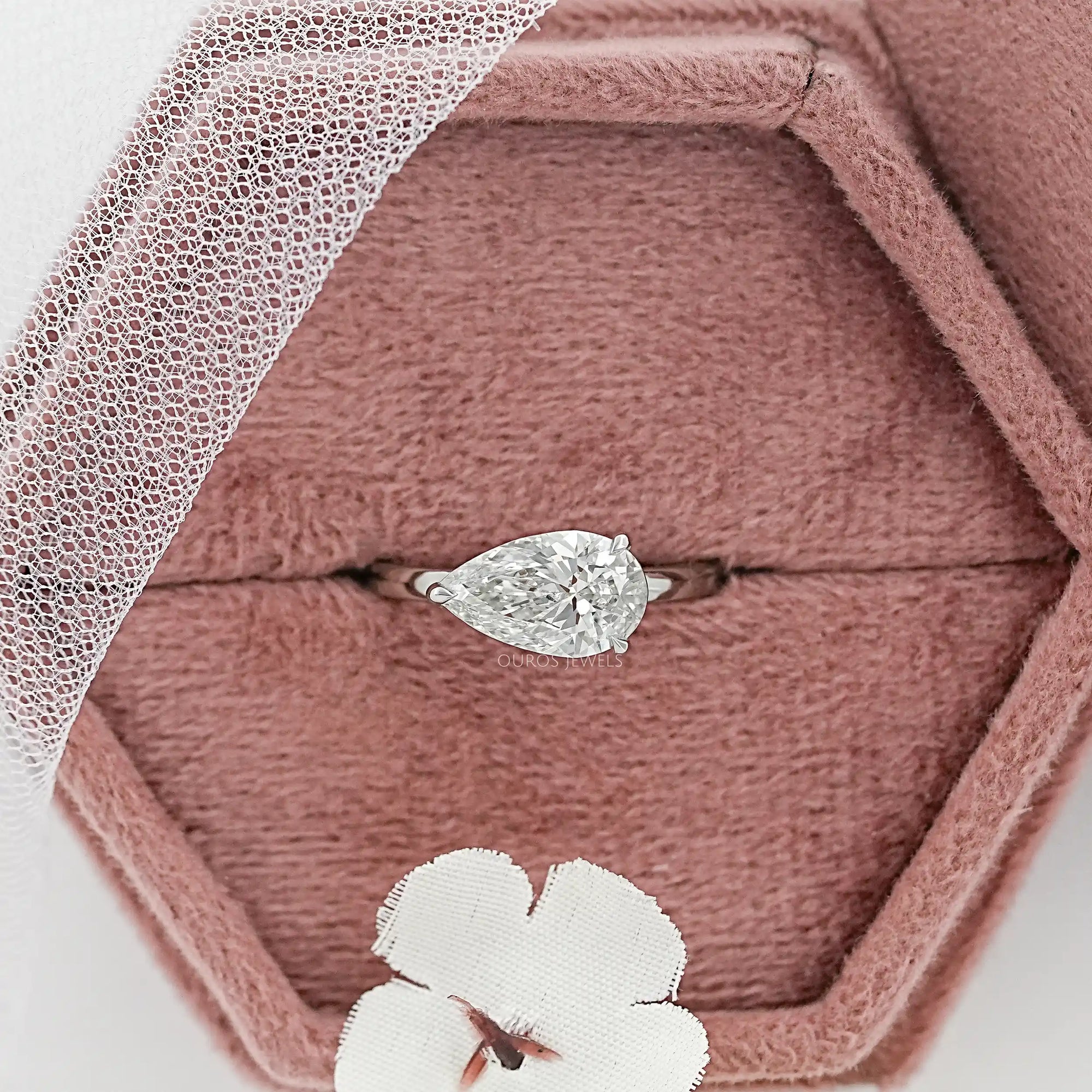 Pear Cut Bezel Set Diamond  Solitaire Ring