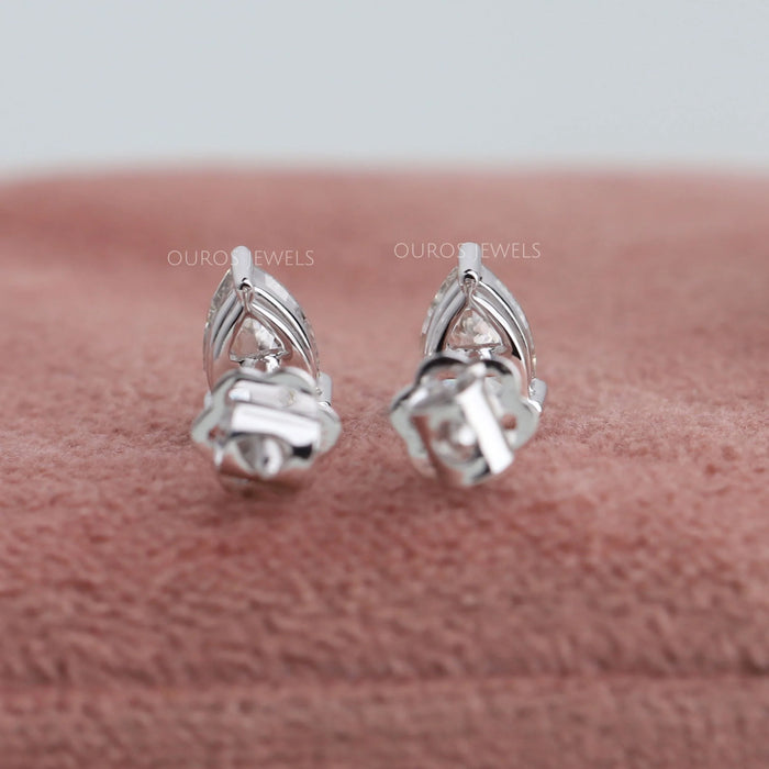 Pear Moss Agate Diamond Stud Earrings