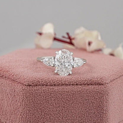 Three Stone Oval Shape Lab Grown Diamond Ring