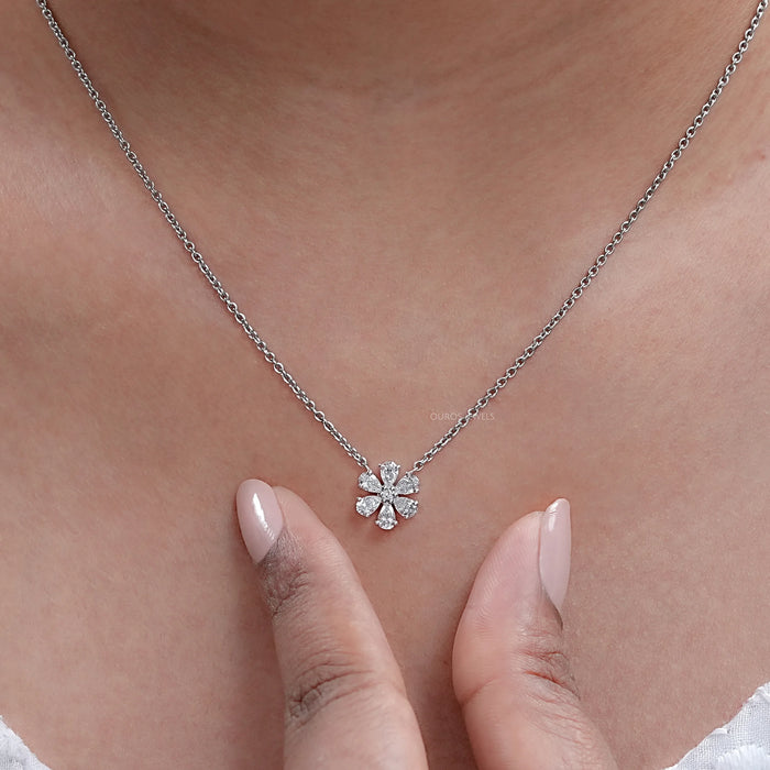 Round And Pear Cut Diamond Floral Pendant