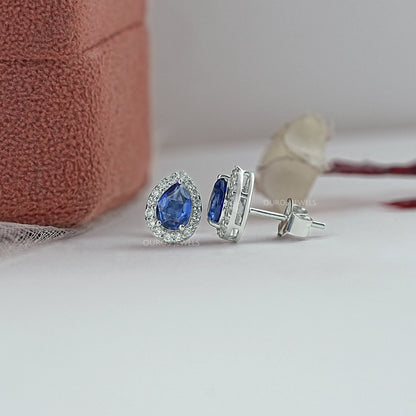 Pear Gemstone And Lab Diamond Halo Stud Earrings Earrings