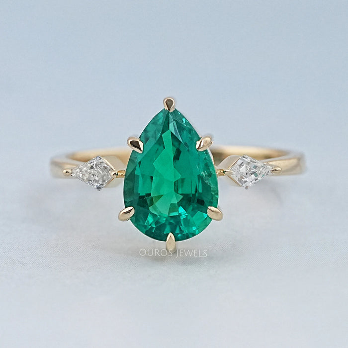 Green Pear And Kite Cut Three Stone Engagement Ring