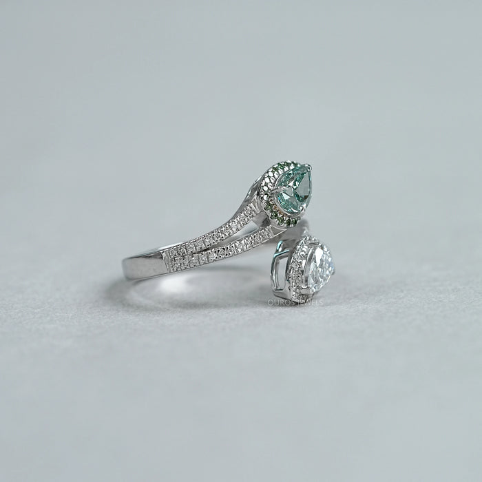 Fancy Vivid Green Pear Cut Lab Grown  Diamond Bypass Ring