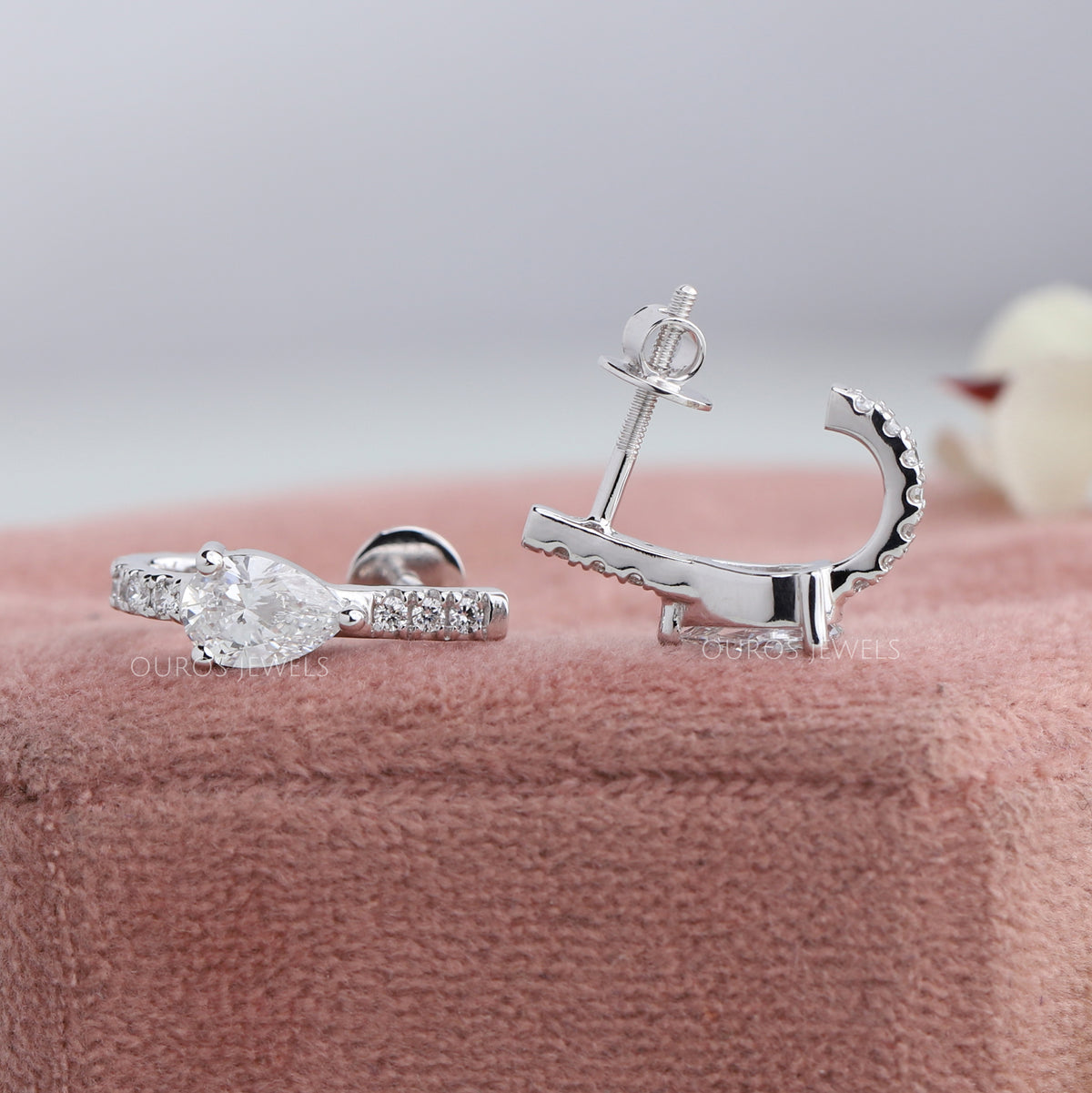 Pear Lab Grown Diamond C Hoop Earring Earrings