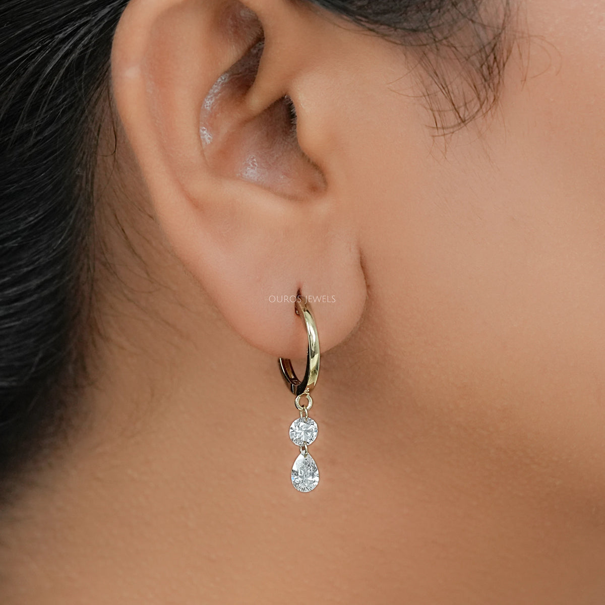 Two Stone Lab Diamond Dangle Hoop Earrings Earring