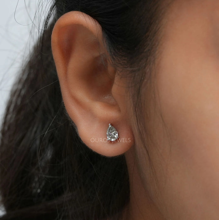 Pear Moss Agate Diamond Stud Earrings