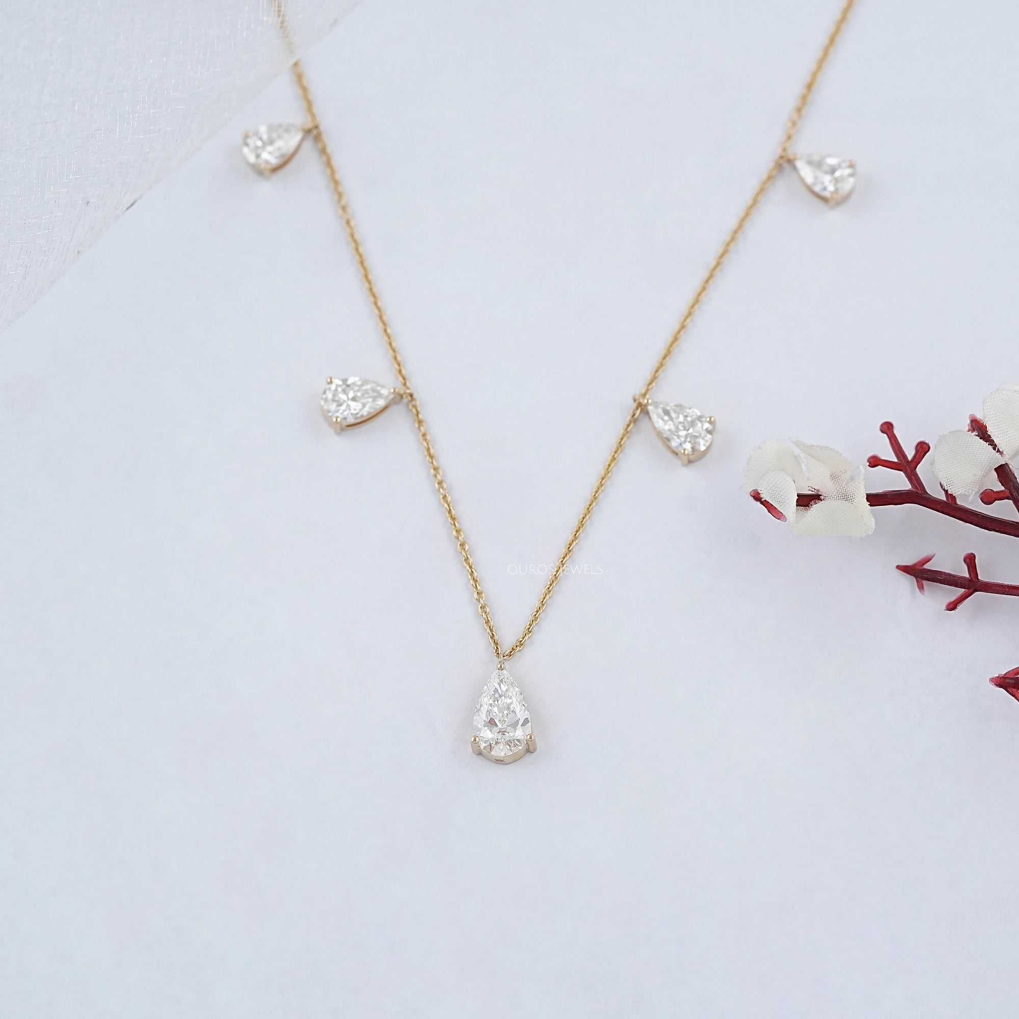 Pear Lab Grown Diamond Station Style Necklace Necklaces