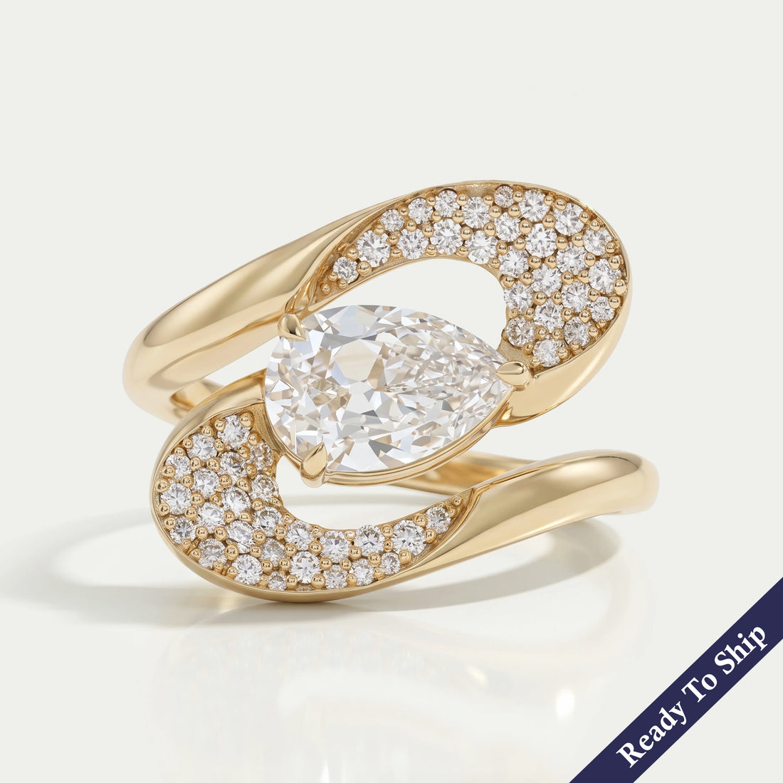 Old Mine Pear Lab Diamond Bypass Pave Ring Ring