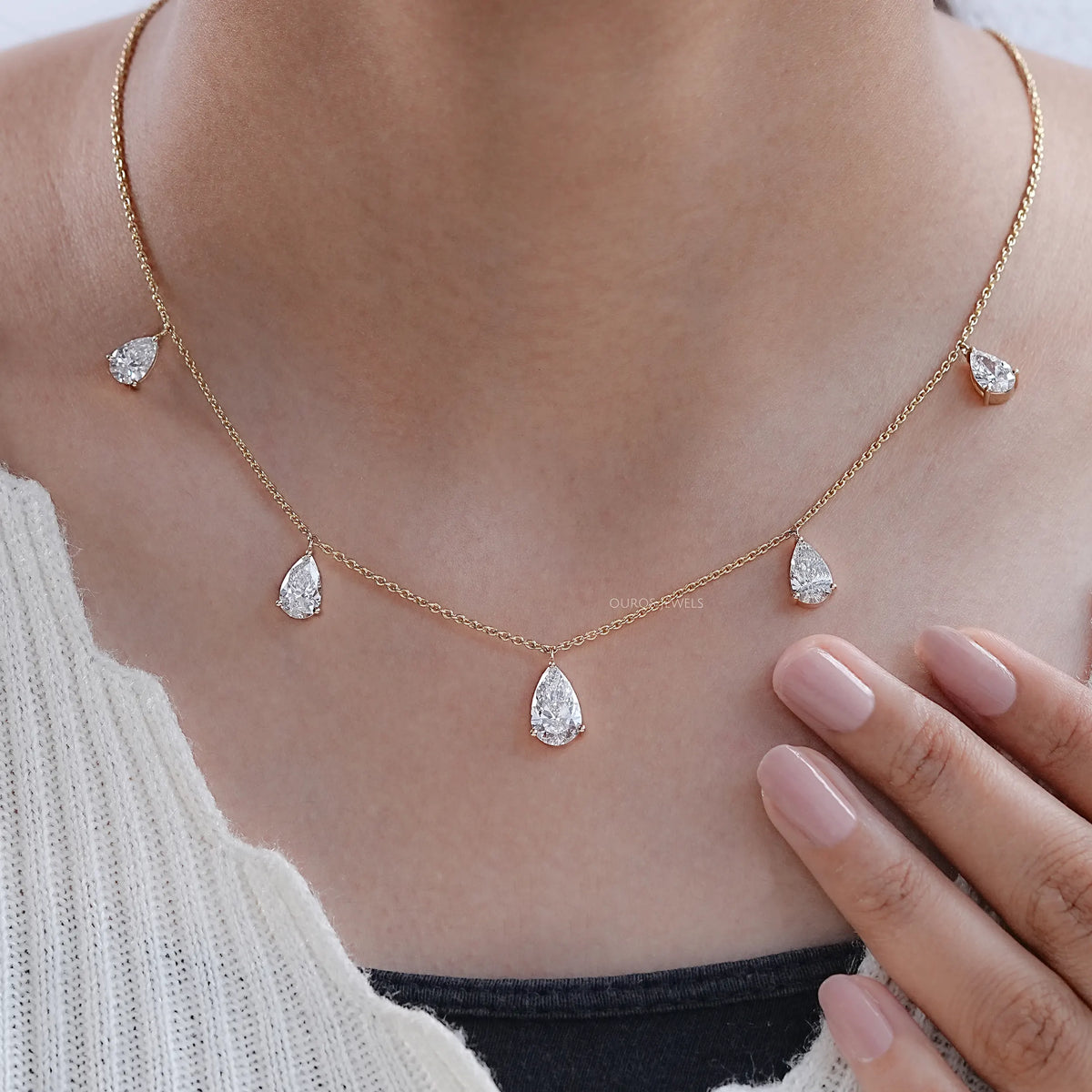 Pear Lab Grown Diamond Station Style Necklace Necklaces
