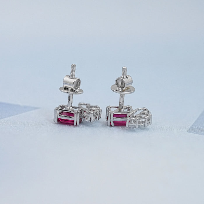 Ruby Emerald Gemstone And Pear Diamond Earrings
