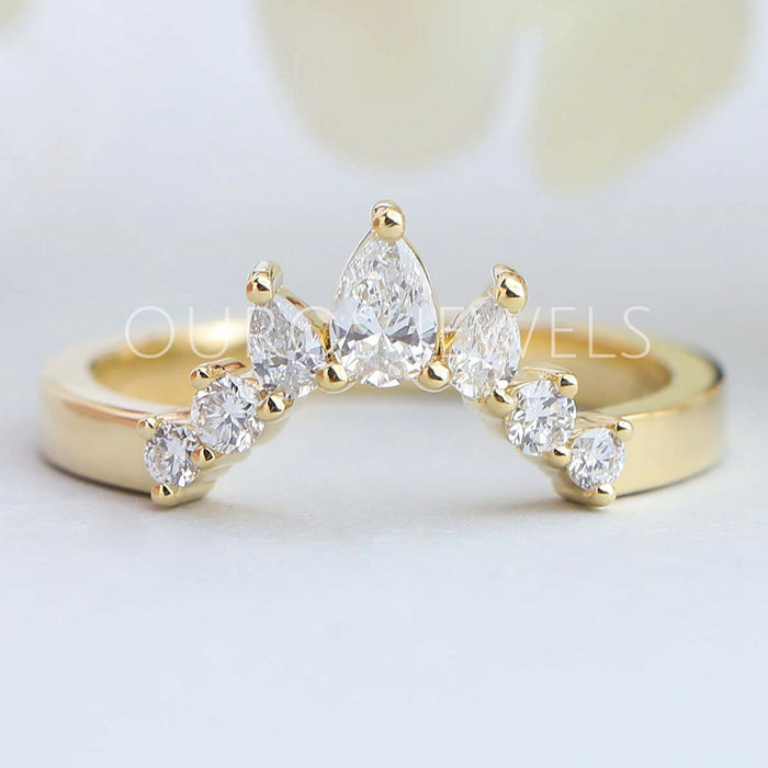 Pear and Round Lab Made Diamond Contour Band