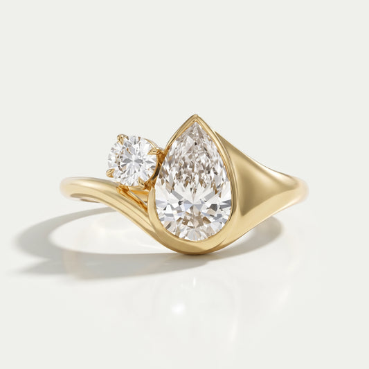 Bezel Set Pear Diamond Toi Et Moi Engagement Ring Ring