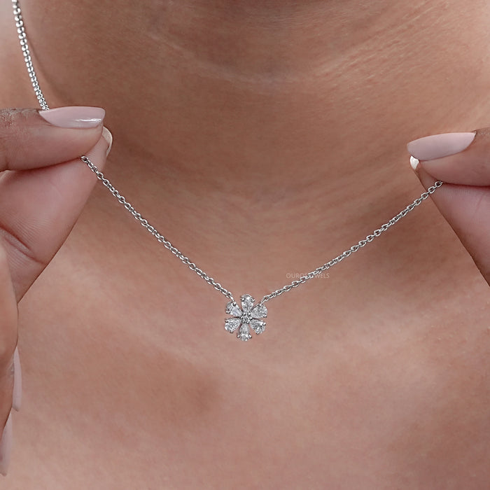 Round And Pear Cut Diamond Floral Pendant