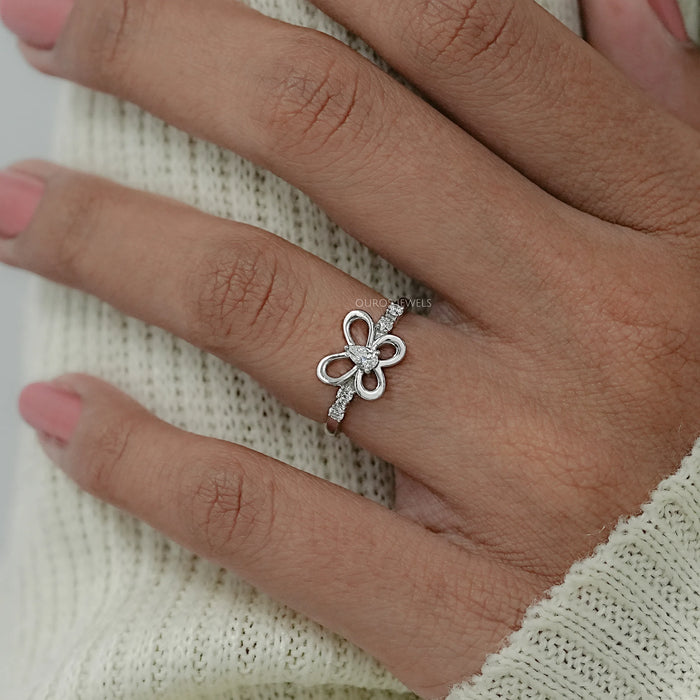 Pear Shaped Diamond Butterfly Dainty Ring