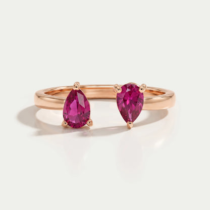 Pear Shaped Lab Grown Ruby Gemstone Dainty Ring