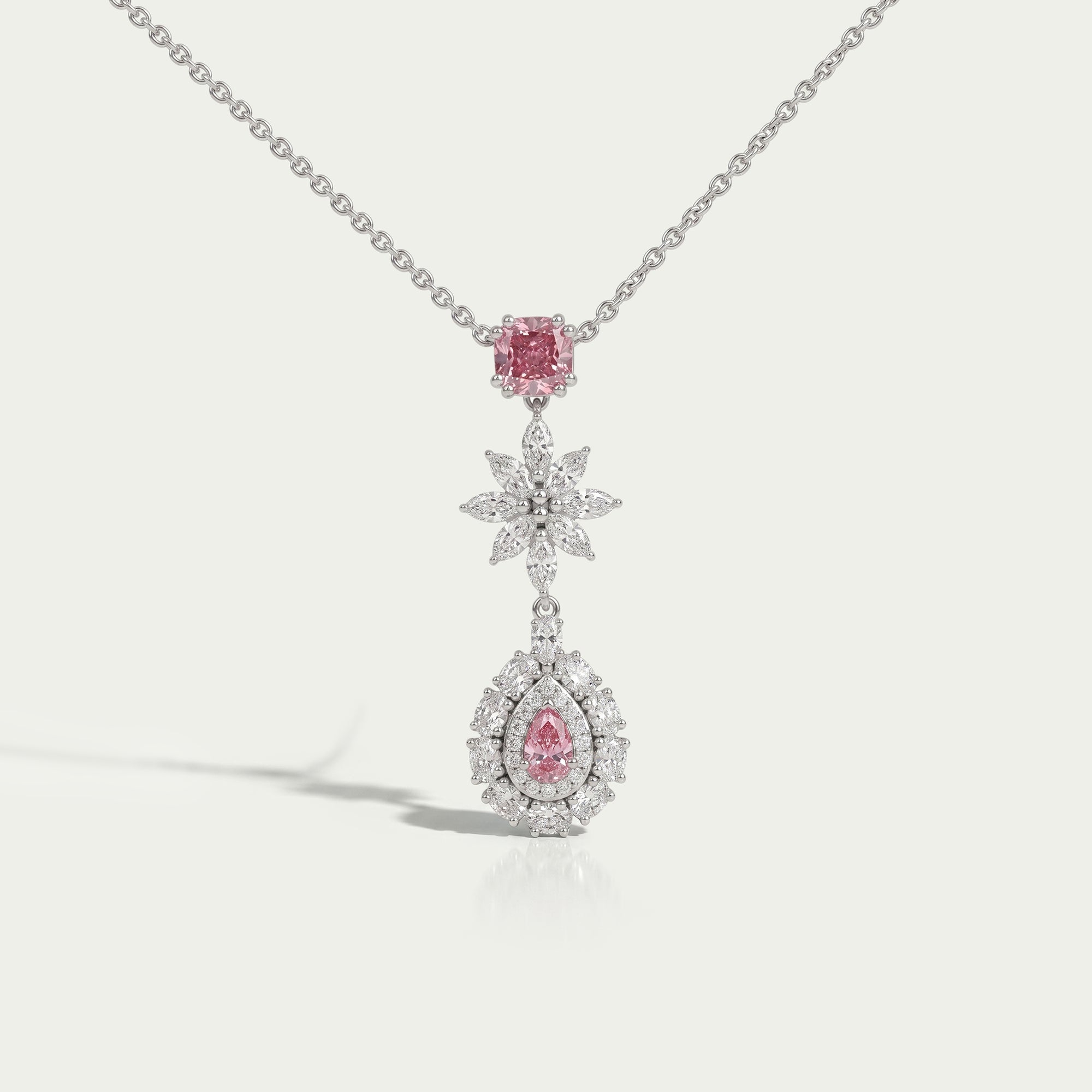 Pear Shape Double Halo Diamond Drop Pendant Necklace Necklaces