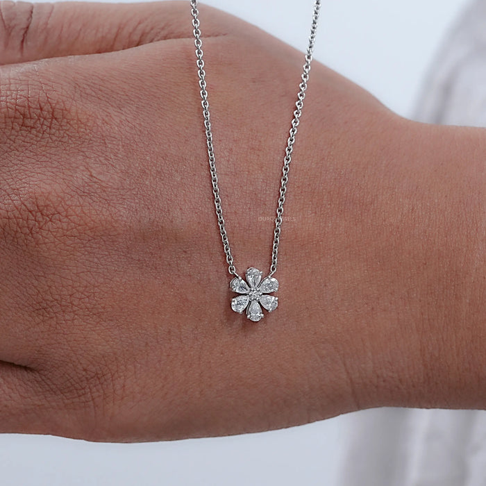 Round And Pear Cut Diamond Floral Pendant