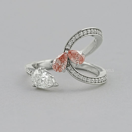 Pink Pear Cut Diamond Bypass Accent Ring Ring