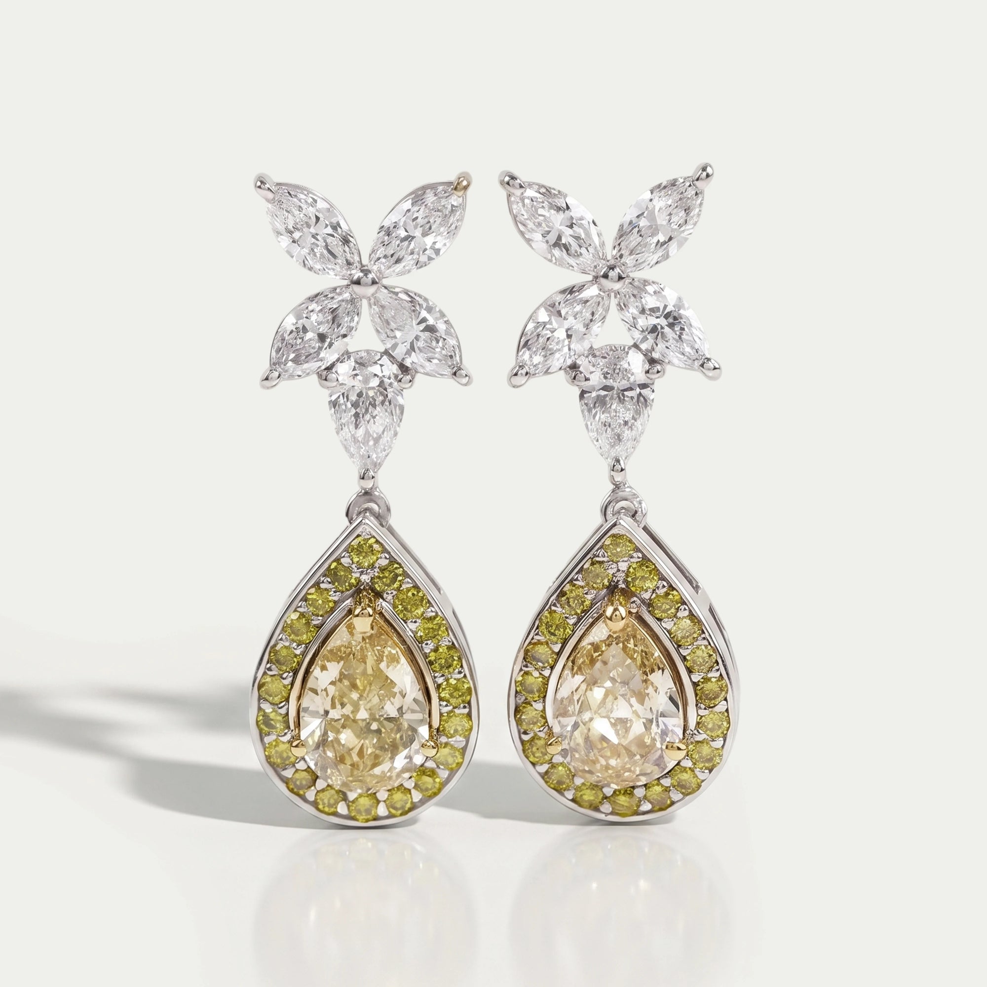Pear Shaped Yellow Diamond Drop Earrings Earrings