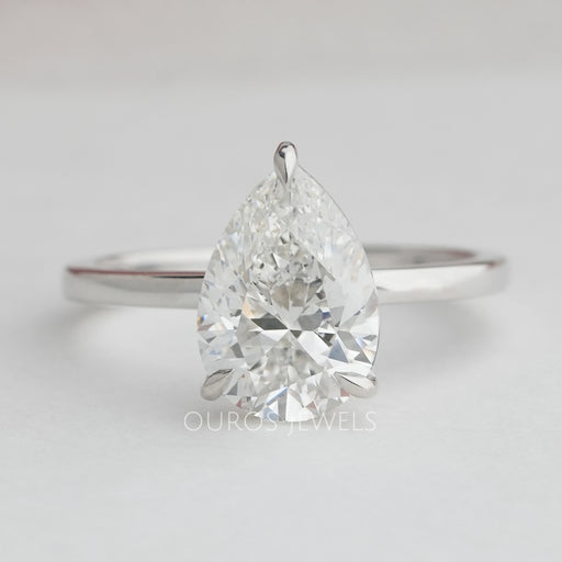 top view of pear cut certified diamond solitaire engagement ring