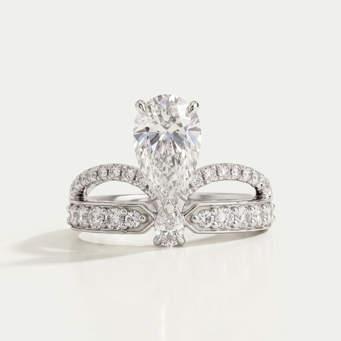 Pear Cut Crown Style Bridal Engagement Ring