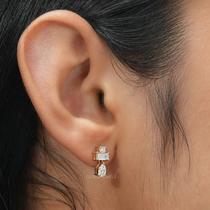 [Pear and Baguette Cut Earrings]-[Ouros Jewels]