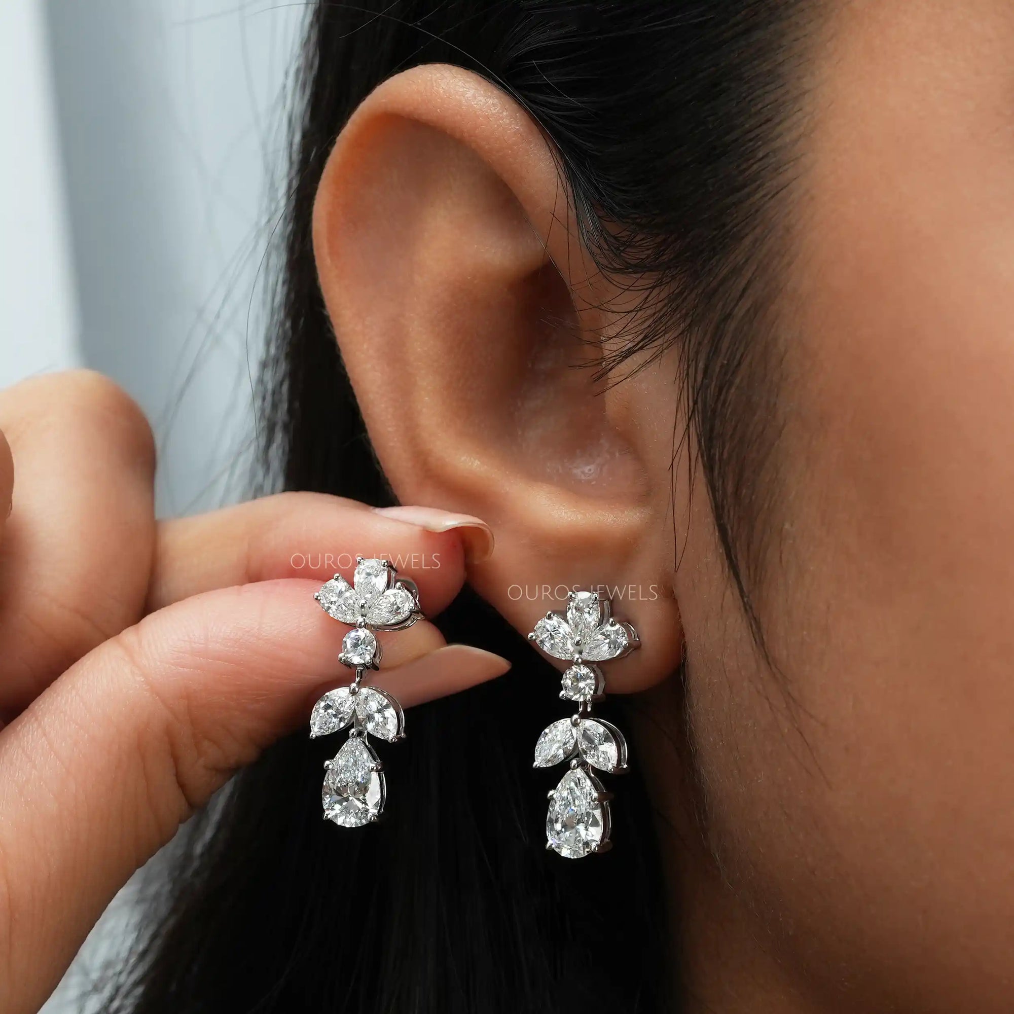 Pear And Marquise Cut Lab Grown Diamond Drop Earrings