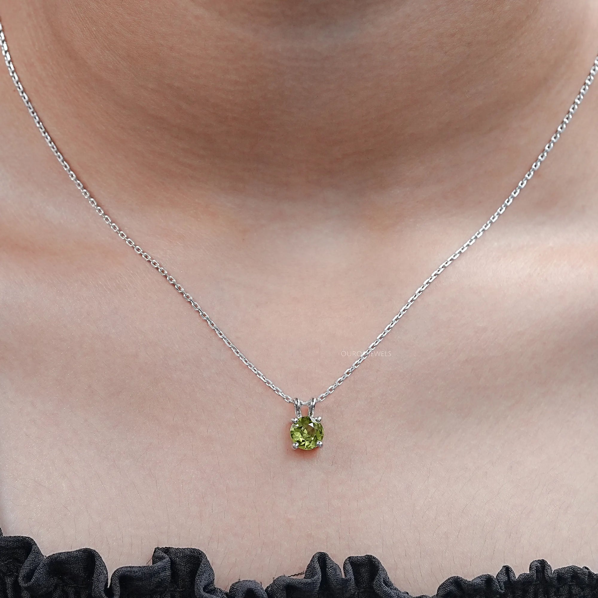 Round Shape Solitaire Lab Gemstone Pendant Necklaces