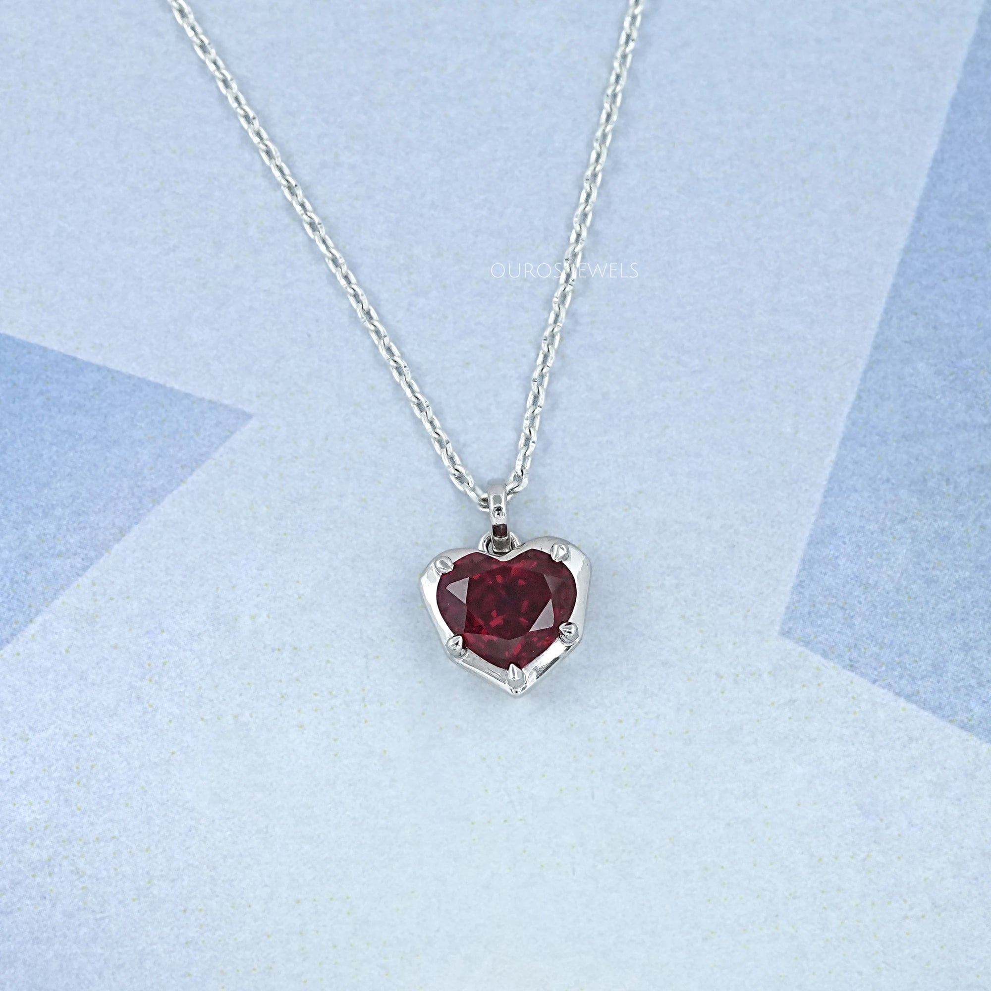 Pigeon Blood Heart Gemstone Bezel Set Pendant Necklaces