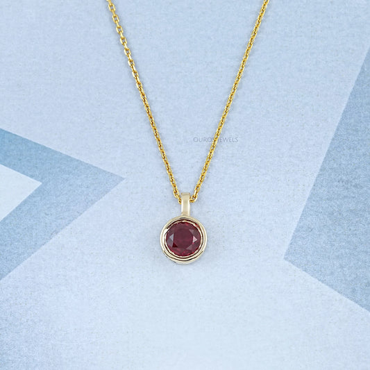 Pigeon Blood Ruby Round Gemstone Bezel Pendant Necklaces