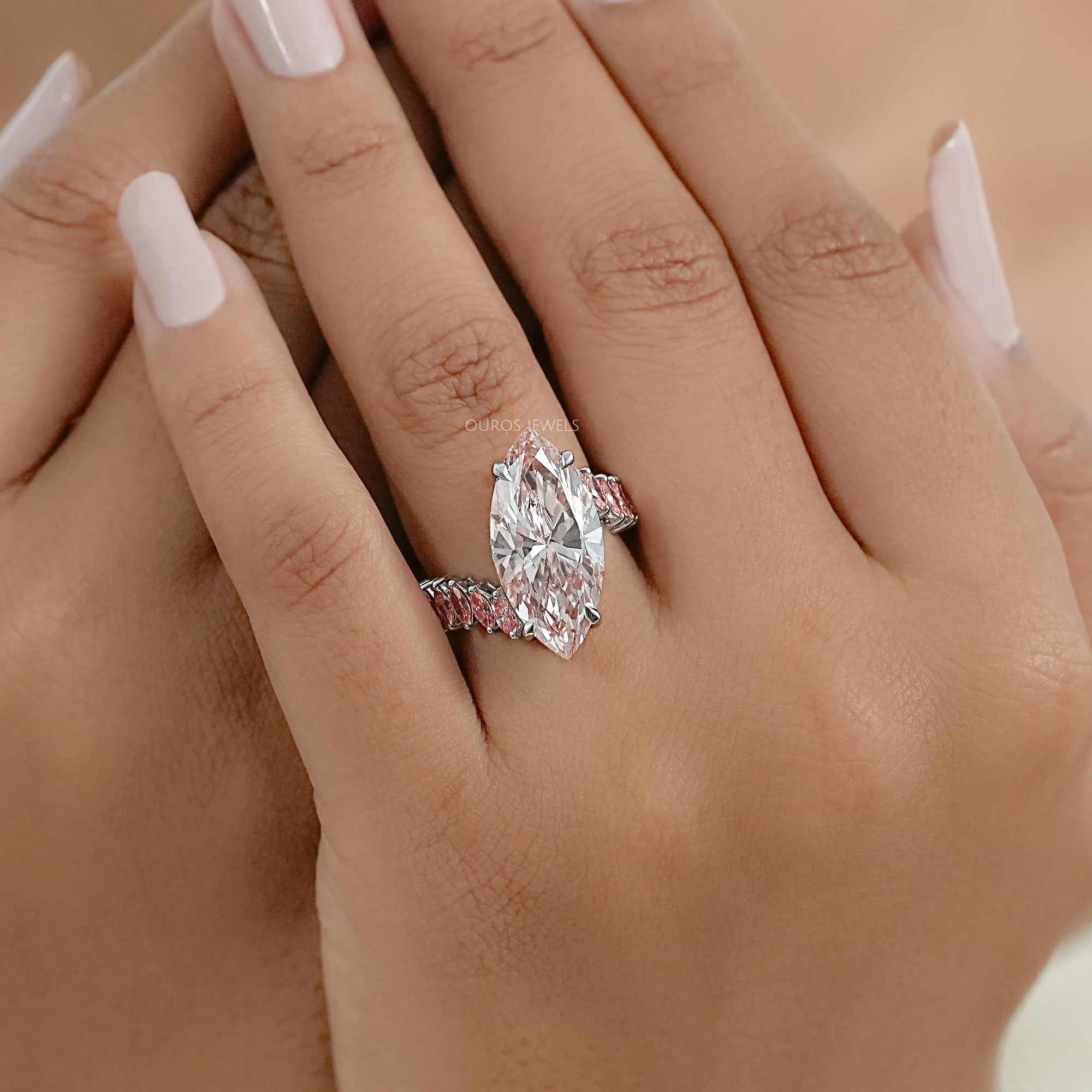 Fancy Pink Marquise Lab Diamond Bypass Ring Ring